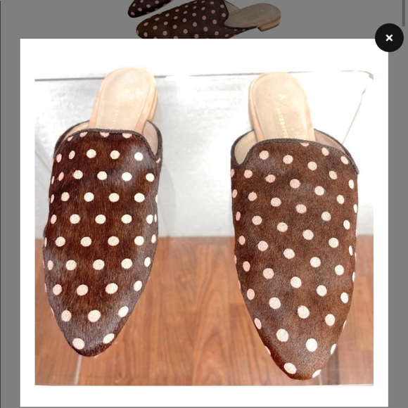 NIB Brown + Pink Pony Hair Polka Dot Slides / Smoking Slippers / Mules - Picture 12 of 12